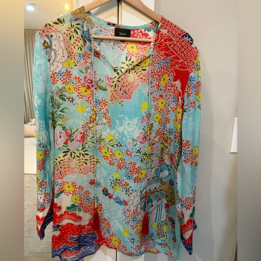 Shana Floral Viscose Silk Tunic Size Medium